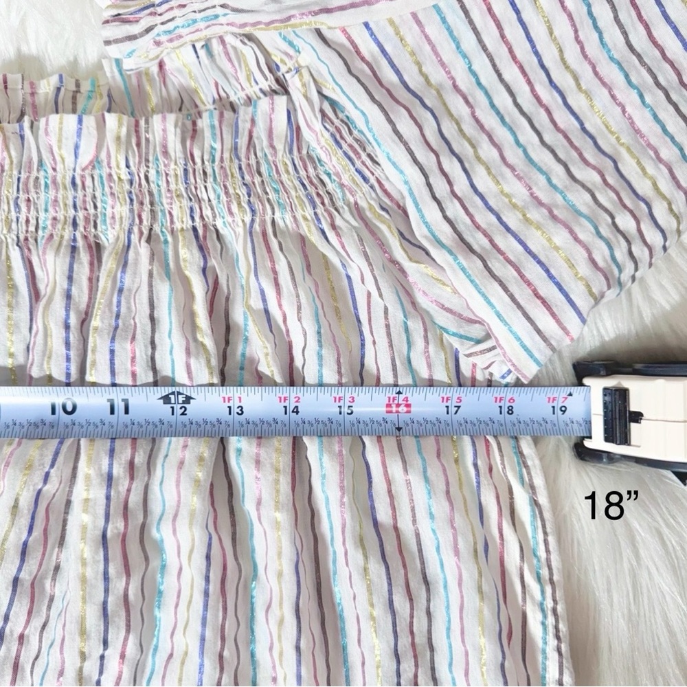 Boden Metallic Colorful Stripe Off The Shoulder Smocked 3/4 Sleeve Peasant Top S - Picture 12 of 13